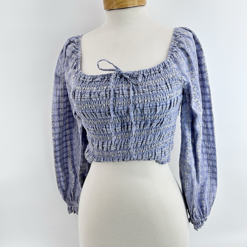 American Eagle Smocked Milkmaid Top M Floral Peasant Cottagecore Puff Sleeve